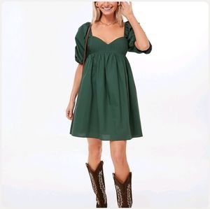 Tuckernuck XS Hyacinth House Emerald Green Puff Sleeve Sasha Mini Dress